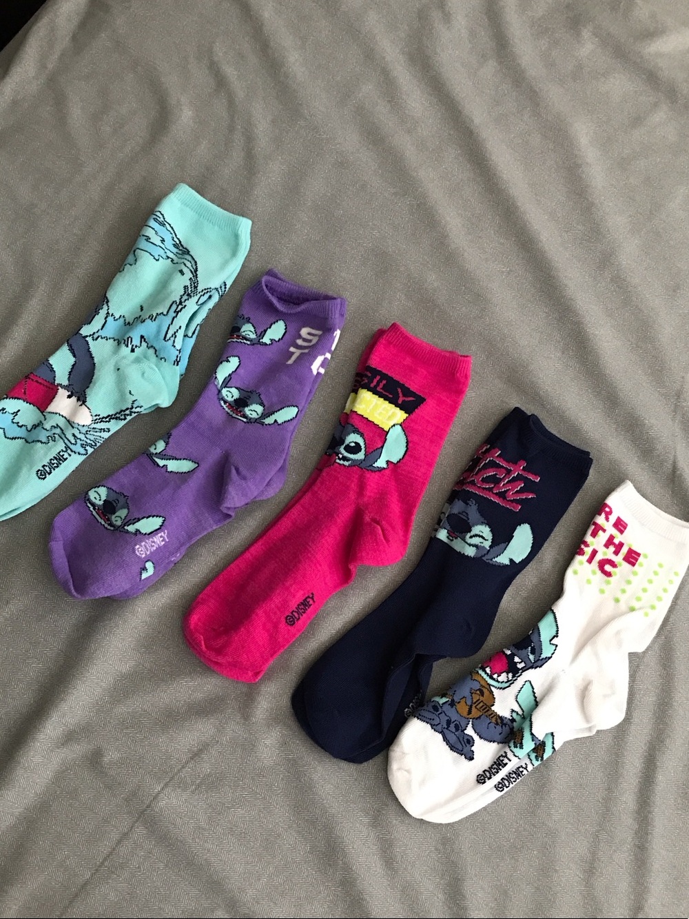 Disney Stitch Crew Socks Pack - Turquoise, Purple, Pink, Navy & White